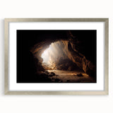 Framed wall art collection featuring a stunning landscape design with caves, showcased in a silver frame with a white mat, perfect for modern home decor.