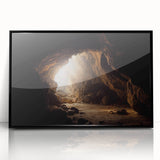 Framed acrylic wall art featuring a stunning cave landscape design with rich colors, perfect for home decor, enhancing any modern interior setting.