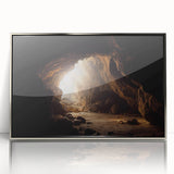 Framed acrylic wall art showcasing a stunning cave landscape design in silver tones, perfect for enhancing modern home decor with a touch of elegance.