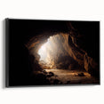 Framed canvas wall art showcasing a stunning landscape design with caves, featuring rich colors and intricate details, ideal for home decor.