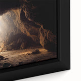 Framed canvas artwork featuring a close-up of a vibrant landscape design with intricate cave motifs, showcasing rich colors and textures ideal for home decor.