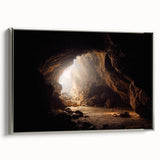 Framed canvas wall art showcasing a stunning landscape with cave designs, featuring silver accents and a modern aesthetic, perfect for home decor enhancement.
