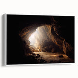 Framed canvas wall art showcasing a vibrant abstract landscape design with earthy tones, displayed with a white frame, enhancing modern home decor aesthetics.