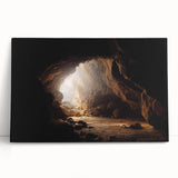 Vibrant stretched canvas showcasing a stunning landscape with intricate cave designs, perfect for adding artistic flair to home decor in a modern setting.