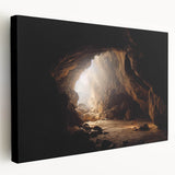 Stretched canvas artwork showcasing an intricate cave landscape design, featuring earthy tones and detailed textures, ideal for enhancing modern home decor aesthetics.