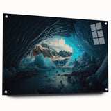 Acrylic glass wall art from the Landscapes & Caves collection, displaying a vibrant side view of colorful cave designs, mounted with decorative pins.