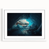 Framed landscape wall art featuring a cave design with a white mat, showcasing earthy tones and intricate details, ideal for modern home decor.