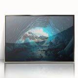 Framed acrylic wall art showcasing a stunning landscape design with cave elements, featuring a silver frame that enhances the visual appeal. Perfect for modern home decor.