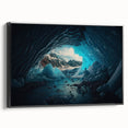 Framed canvas wall art showcasing a stunning cave landscape design, featuring earthy tones and intricate details, displayed from a black side view for an elegant presentation. Perfect for enhancing modern home decor.