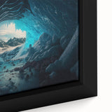 Framed canvas artwork showcasing a vibrant cave landscape design with intricate details and earthy tones, perfect for modern home decor or gallery display.