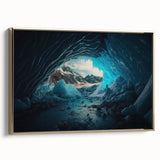 Framed canvas wall art showcasing a stunning landscape design with caves, featuring gold accents and vibrant colors, ideal for modern home decor.