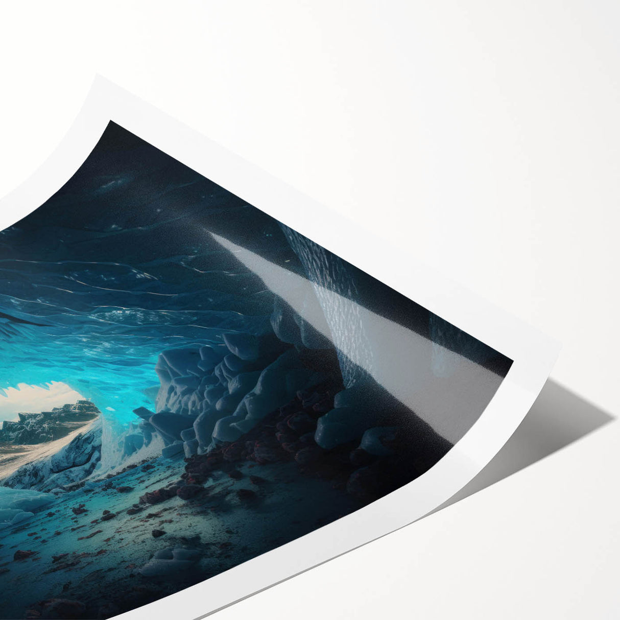 Vibrant rolled print of a cave landscape design, showcasing rich earth tones and intricate textures, perfect for enhancing modern home decor and art collections.