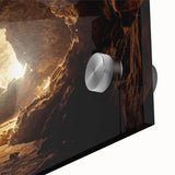 Close-up of a modern acrylic glass wall art piece showcasing a vibrant landscape design with intricate cave details, perfect for home decor and artistic expression.