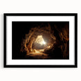 Framed wall art showcasing a serene landscape with cave designs, featuring a sleek black frame and mat for an elegant presentation, ideal for home decor.