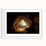 Framed wall art showcasing a stunning cave landscape design with a white mat, perfect for home decor. Ideal for adding a touch of nature-inspired elegance to any room.