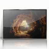 Framed acrylic wall art showcasing a stunning landscape and cave design, set in a sleek silver frame, ideal for modern home decor. Perfect for adding a touch of nature-inspired elegance to any living space.