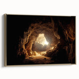 Framed wall art showcasing a stunning cave landscape design with golden accents, perfect for home decor, adding a touch of elegance to any room.