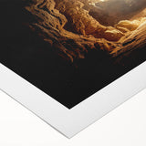 Rolled canvas art showcasing a vibrant landscape design with cave motifs, featuring earthy tones and intricate details, ideal for home decor and artistic expression.