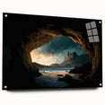 Acrylic wall art design showcasing an intricate cave landscape, framed with pins and viewed from the side, featuring vibrant colors and detailed textures for a striking visual impact. Perfect for modern home decor enthusiasts seeking unique artistic pieces.