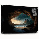Acrylic wall art design showcasing an intricate cave landscape, framed with pins and viewed from the side, featuring vibrant colors and detailed textures for a striking visual impact. Perfect for modern home decor enthusiasts seeking unique artistic pieces.