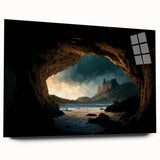 Acrylic glass wall art from the Landscapes & Caves collection, showcasing a stunning side view of a serene cave landscape, ideal for modern home decor.
