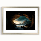 Framed wall art showcasing a stunning landscape with cave designs, featuring a silver mat for an elegant touch, ideal for enhancing home decor aesthetics.