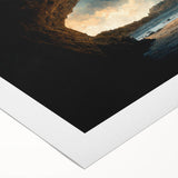 Rolled canvas artwork showcasing a stunning cave landscape design, featuring rich earth tones and intricate details, presented in a protective cardboard tube for optimal display.