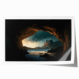 Rolled print of a serene cave landscape design, showcasing earthy tones and intricate textures, ideal for home decor or art enthusiasts, packaged securely for delivery.