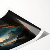 Rolled print of a stunning landscape featuring intricate cave designs, showcasing vibrant colors and detailed textures, perfect for modern wall decor.