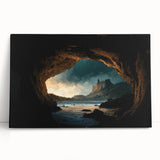 Stretched canvas wall art featuring a vibrant, abstract cave landscape design, with rich earth tones and dynamic textures, perfect for modern home decor.