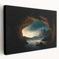 Stretched canvas wall art depicting an intricate cave landscape design, showcasing earthy tones and textured details, ideal for enhancing modern home decor.
