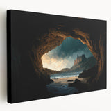 Stretched canvas wall art depicting an intricate cave landscape design, showcasing earthy tones and textured details, ideal for enhancing modern home decor.