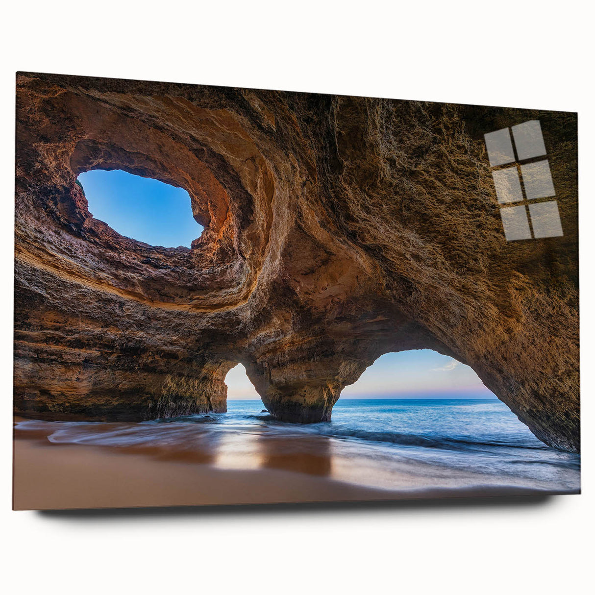 Acrylic wall art collection showcasing a side view of a vibrant landscape and cave design, elegantly displayed without pins, perfect for modern home decor.