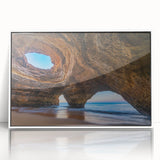 Framed acrylic wall art featuring a stunning cave landscape design, showcasing earthy tones and intricate details, ideal for modern home decor.