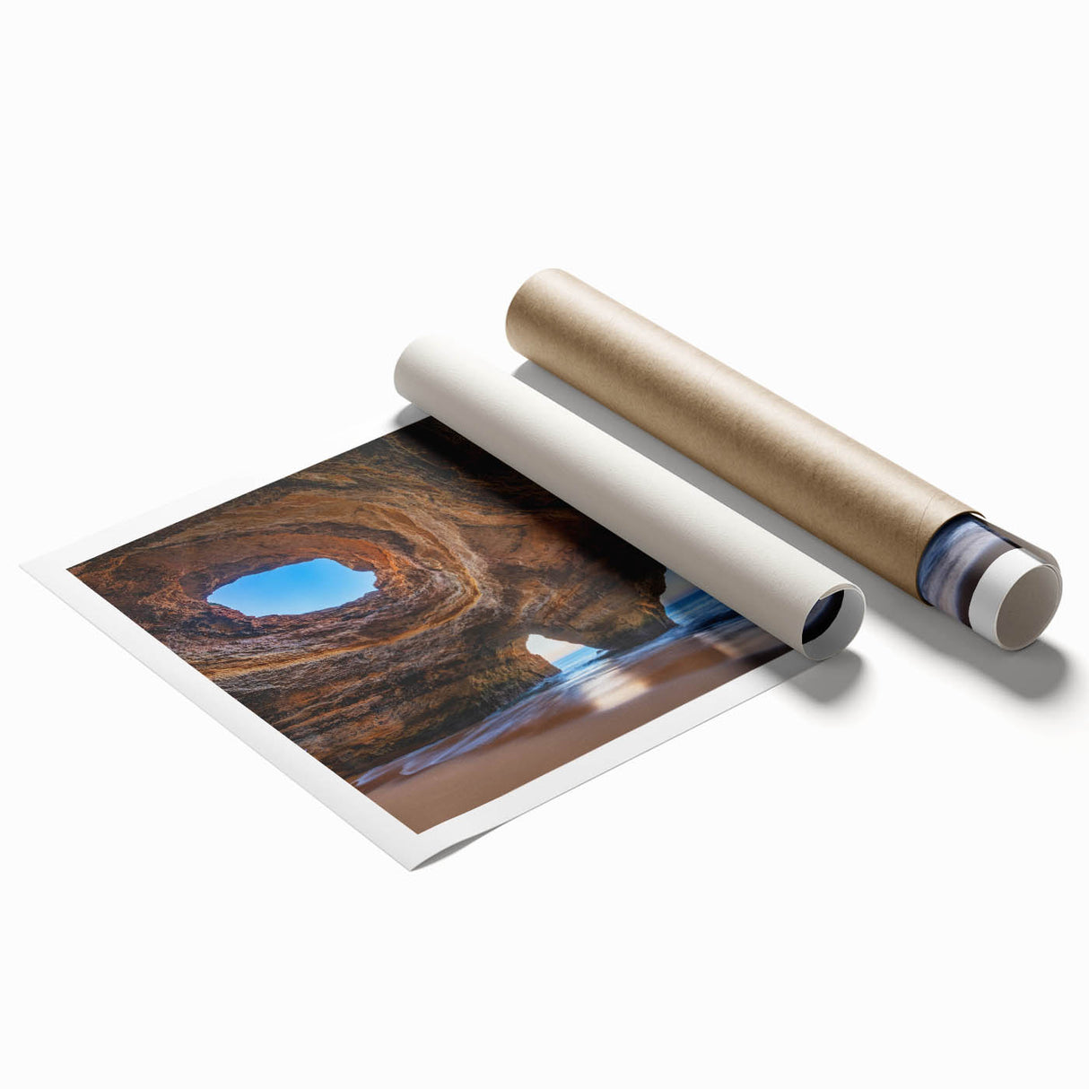 Vibrant rolled wall art print showcasing a stunning cave landscape design with intricate details and rich colors, perfect for enhancing home decor.