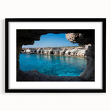 Framed black wall art featuring a stunning landscape of caves, designed with a matte finish and showcasing intricate details, perfect for home decor enhancement.