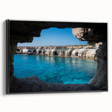 Framed canvas wall art featuring a stunning landscape of a cave design, showcasing earthy tones and intricate details, perfect for modern home decor.