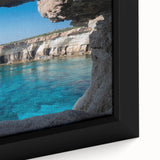 Framed canvas artwork showcasing a vibrant landscape design featuring intricate cave formations and natural textures, perfect for modern home decor.