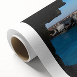 Rolled canvas showcasing a vibrant landscape with intricate cave designs, perfect for home decor. Comes in a protective cardboard tube.