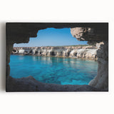 Stretched canvas wall art showcasing a vibrant landscape with a cave design, featuring rich colors and intricate details, perfect for modern home decor.