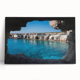 Stretched canvas showcasing a captivating landscape with cave designs, featuring earthy tones and intricate details, perfect for modern wall decor in living spaces.