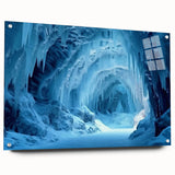 Acrylic glass wall art showcasing vibrant landscapes and caves design, presented in a stylish side view with pins for easy mounting, ideal for modern decor.