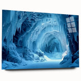 Acrylic wall art featuring a stunning landscape design showcasing intricate cave formations. The artwork is displayed in a side view, highlighting its glossy finish and vibrant colors, perfect for modern home decor.