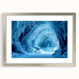 Framed wall art collection showcasing a serene landscape and cave design, featuring a sleek silver frame with a mat, ideal for modern decor aesthetics.