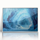 Framed acrylic wall art showcasing a stunning cave landscape design with vibrant colors, ideal for modern home decor. White frame enhances the artwork's elegance.