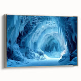 Framed canvas wall art featuring a stunning cave landscape design with silver accents, elegantly displayed from a side view, ideal for modern home decor.