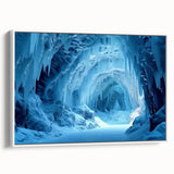 Framed canvas wall art showcasing a stunning landscape scene featuring caves, with a sleek white frame, perfect for enhancing modern decor and creating an inviting atmosphere.