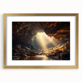 Framed wall art collection showcasing vibrant landscape and cave designs in gold matting, ideal for enhancing home decor with artistic elegance.