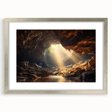 Framed landscape wall art collection featuring cave designs, elegantly bordered with a silver mat, displayed from a front view against a neutral background.