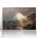 Framed acrylic wall art collection showcasing a stunning cave landscape design in vibrant colors, set against a sleek white frame, perfect for modern decor.